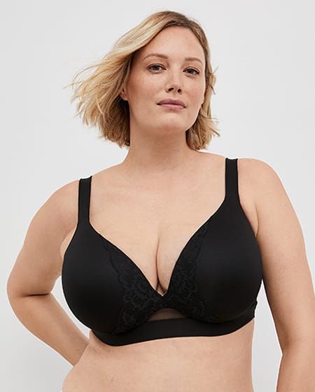Woman in Lane Bryant Cacique plunge bra
