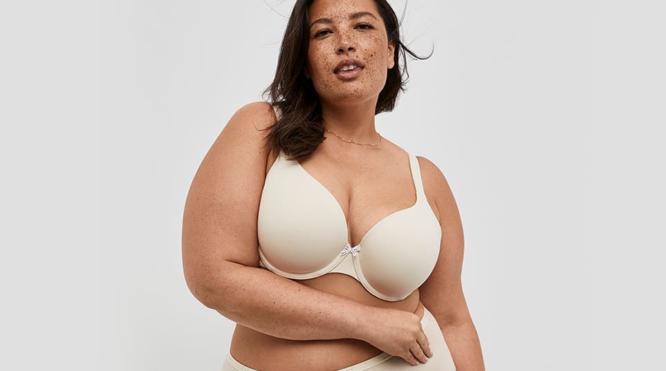 Woman in black Lane Bryant Cacique bra
