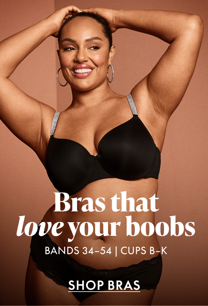 A woman with auburn hair poses in a rose gold bra against a warm, muted background, with text overlaying the image.