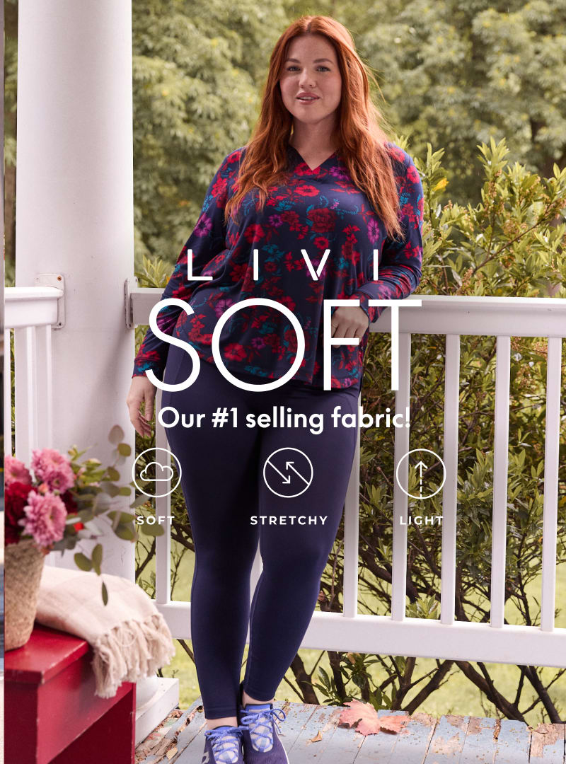 A smiling woman in maroon loungewear stands in the foreground against a plain, light-colored wall with the brand name 'LIVI JOURNEY' displayed.