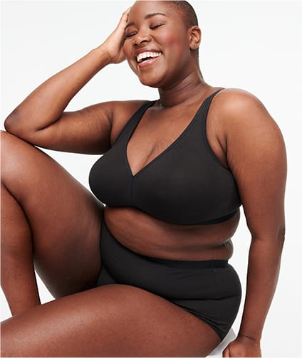 Model photo wearing Cacique bra and panty set