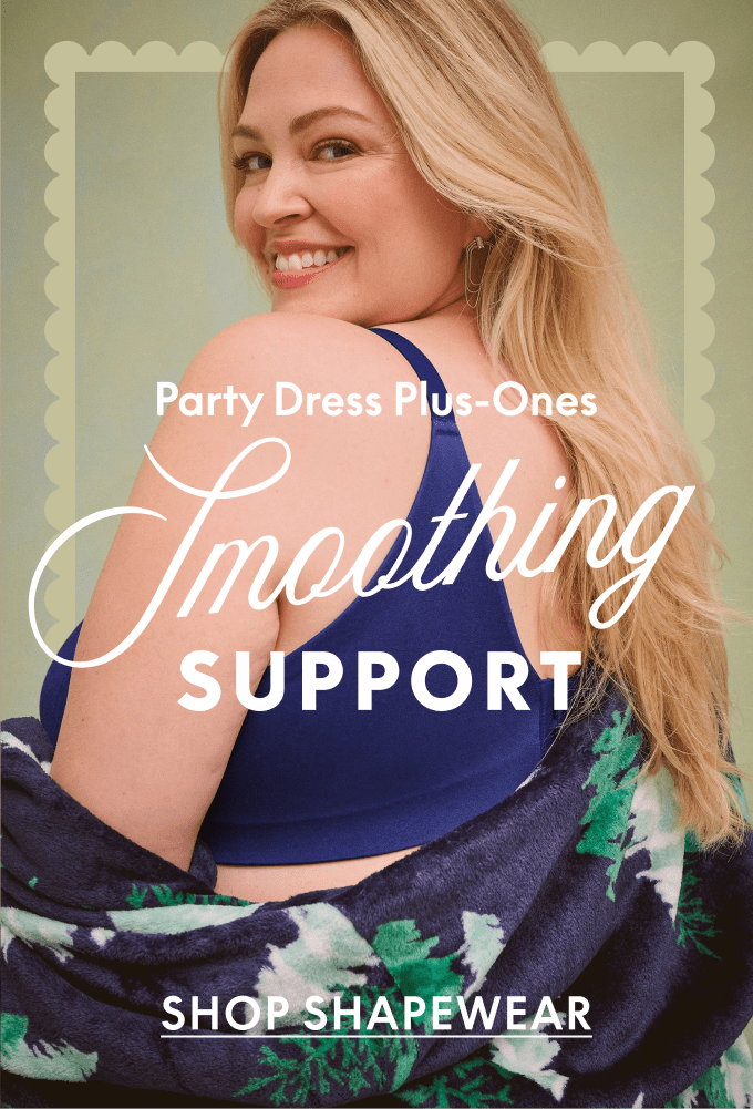 A smiling blonde woman in a blue bodysuit and patterned wrap poses against a light green background with a decorative border.