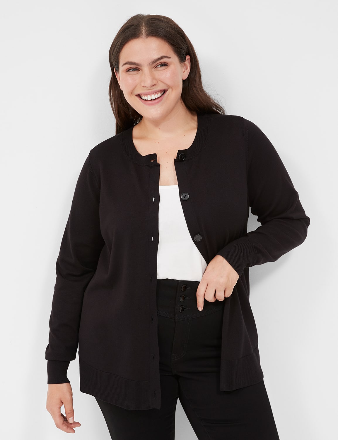 Crew-Neck Button-Front Cardigan