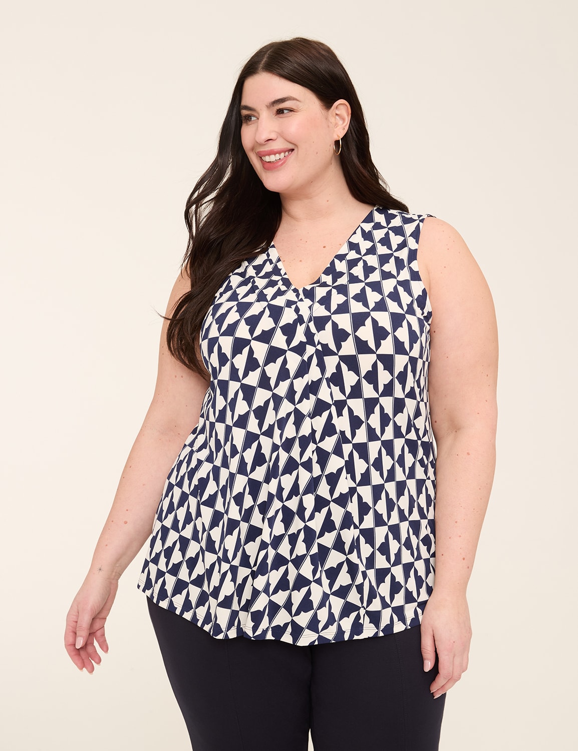 Swing Sleeveless Pleat-Front Top