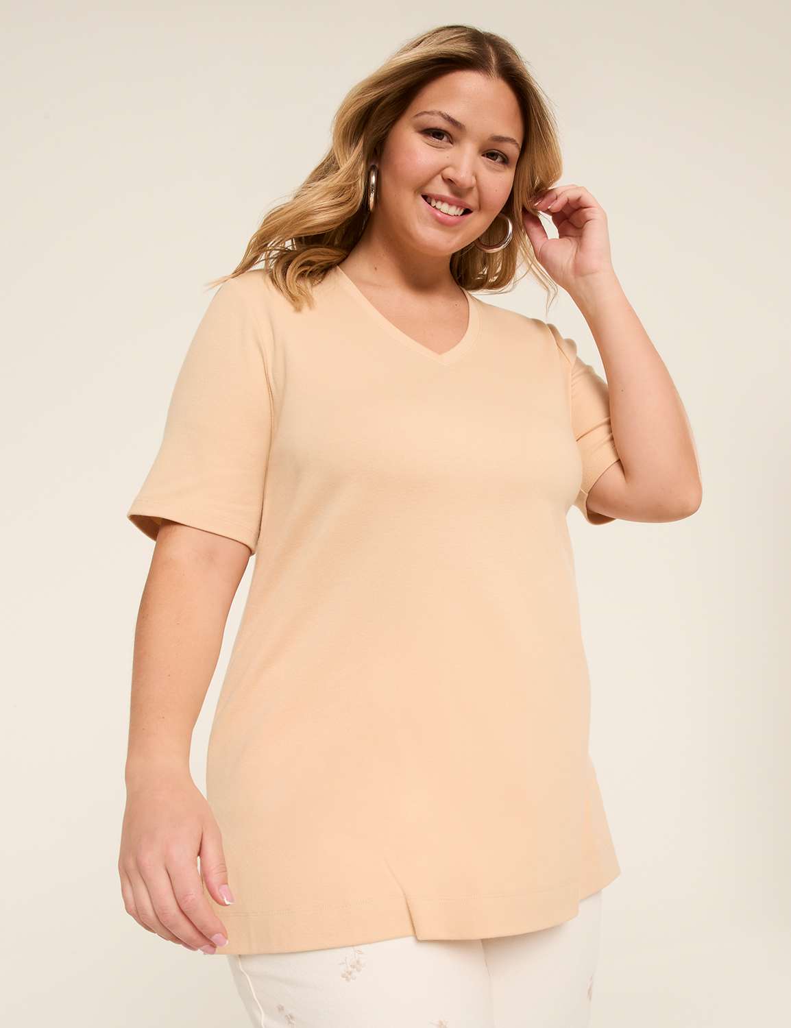 Elbow-Sleeve V-Neck Tunic Tee
