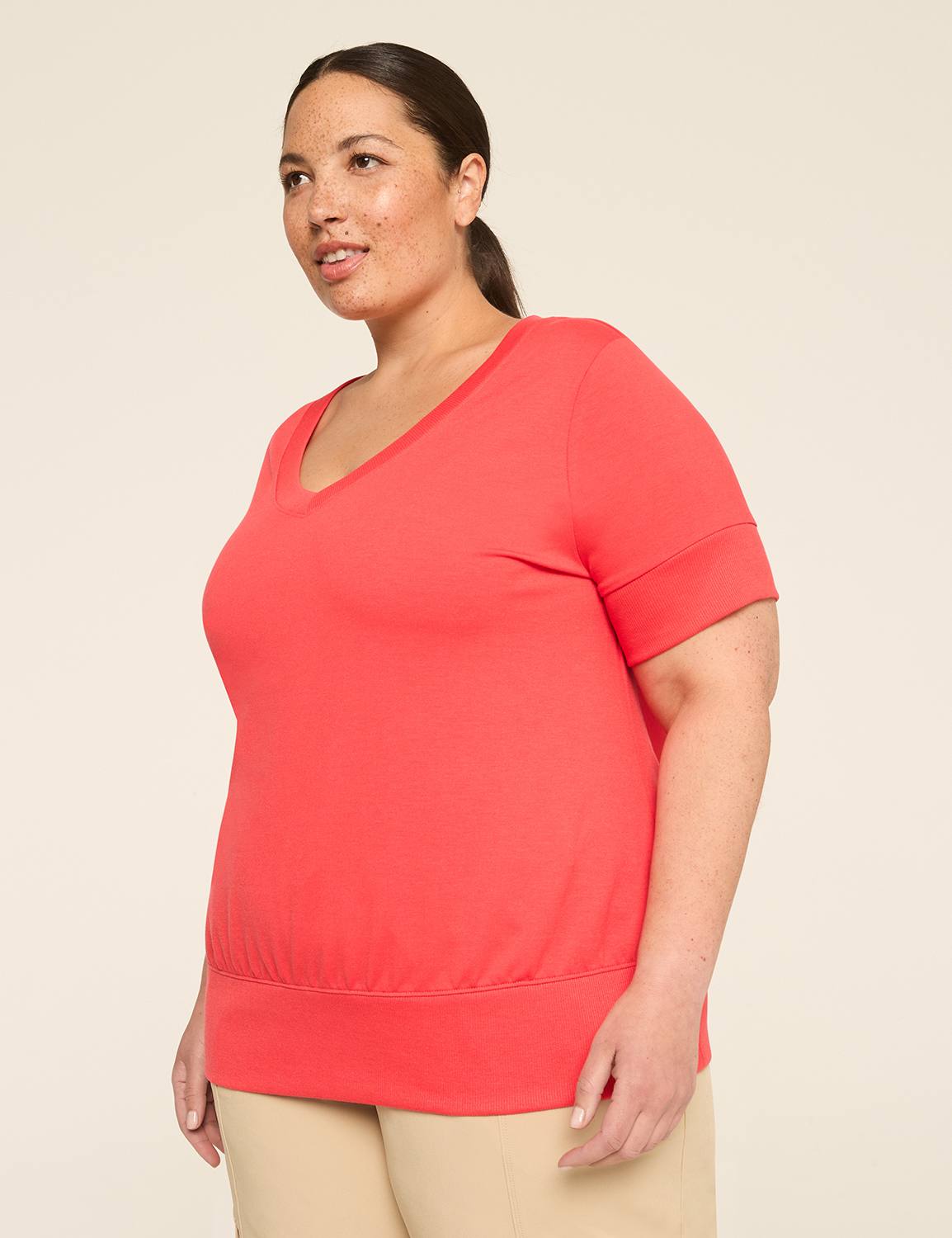 LIVI French Terry Short-Sleeve V-Neck Sweatshirt