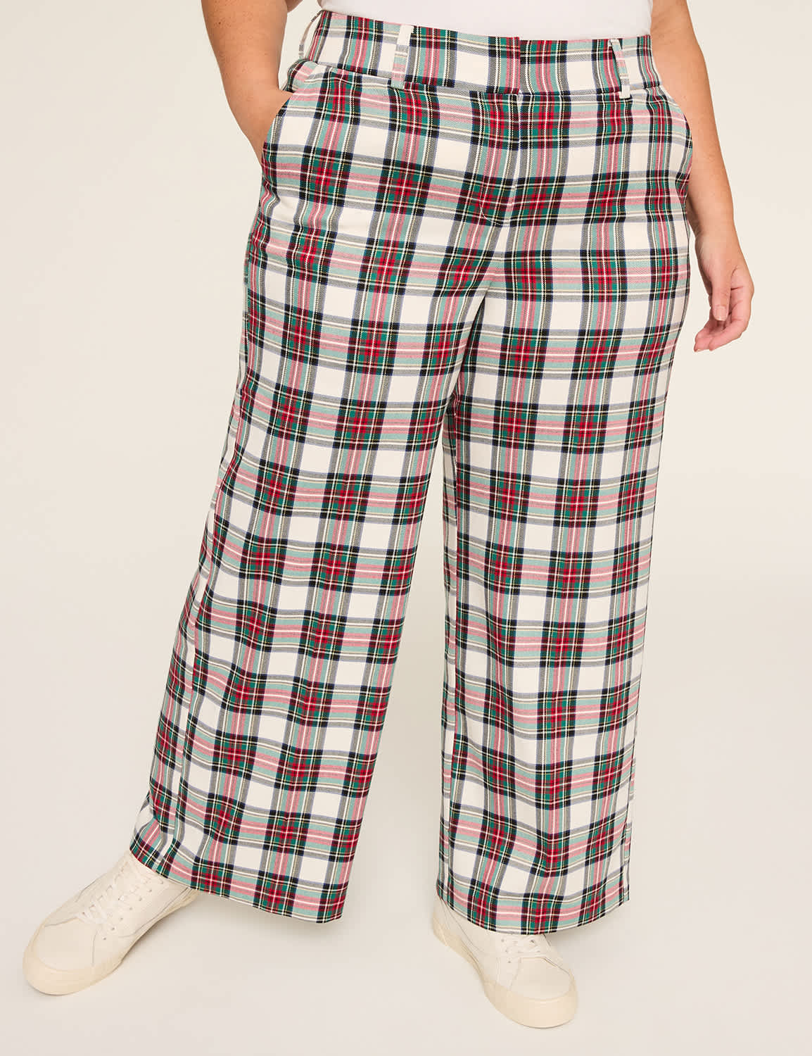 Perfect Drape Lurex High-Rise Plaid Wide Leg Pant