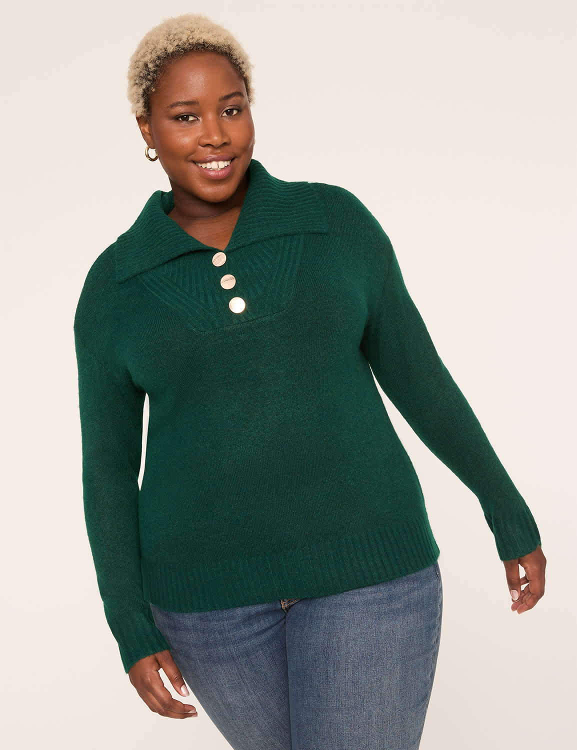 Button-Collar Pullover Sweater
