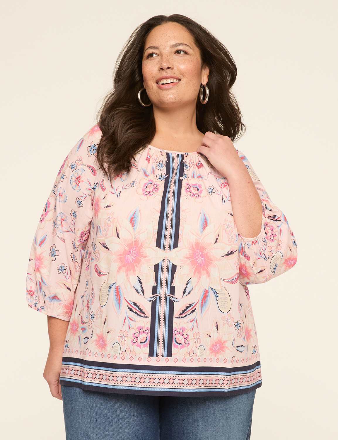 Swing 3/4 Sleeve Raglan Popover Blouse