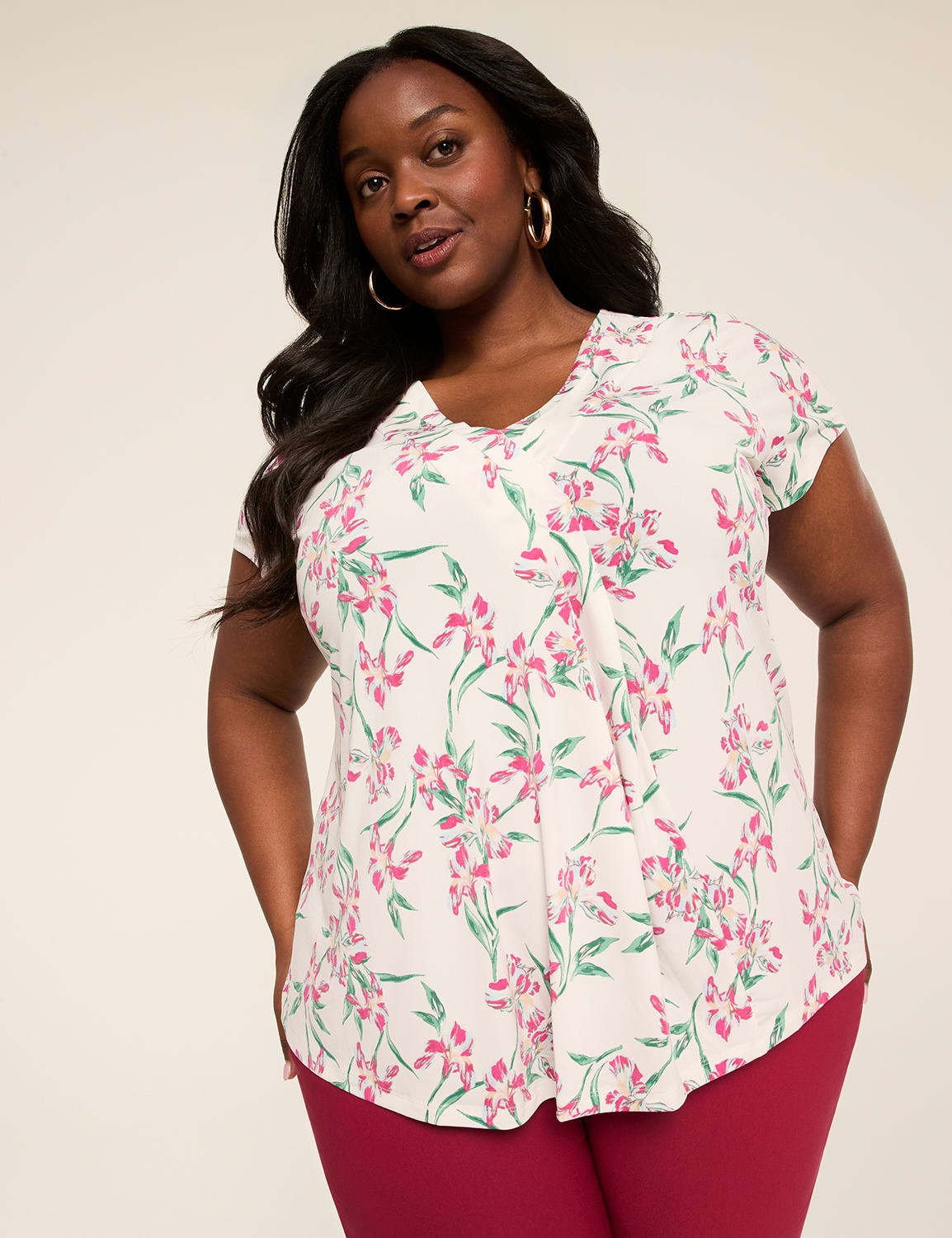 Swing Cap-Sleeve Pleat-Front Top