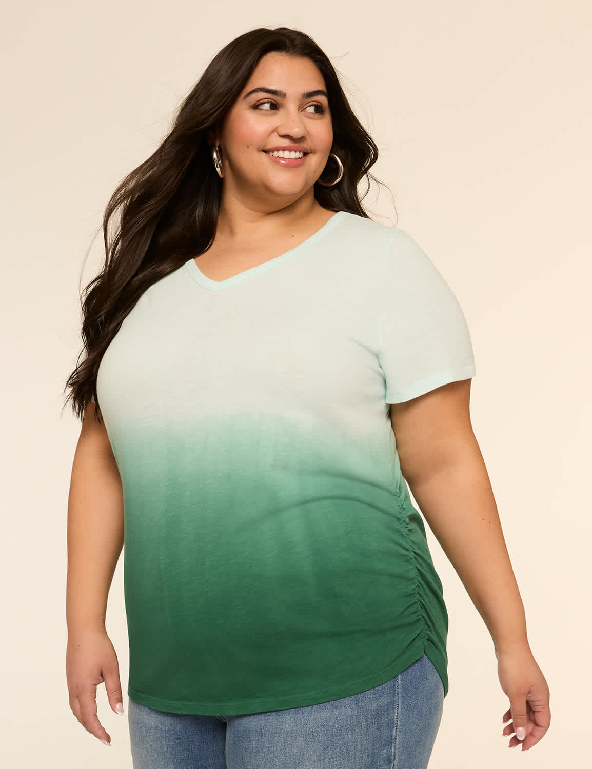 Short-Sleeve V-Neck Side-Ruched Tee