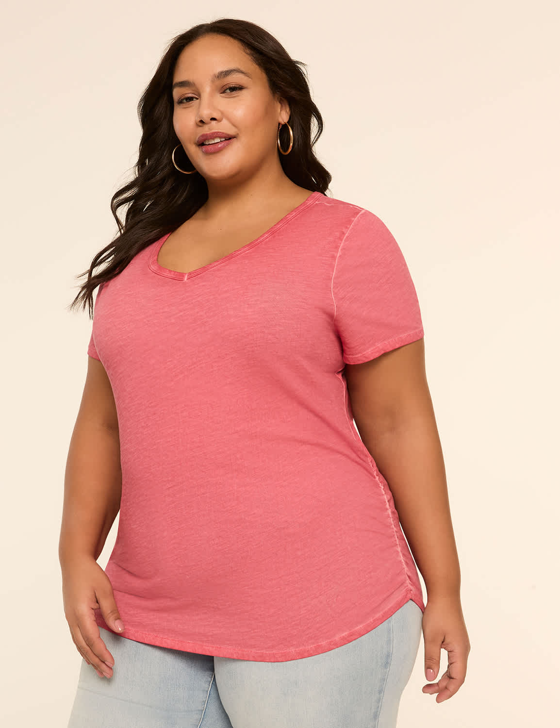 Short-Sleeve V-Neck Side-Ruched Tee