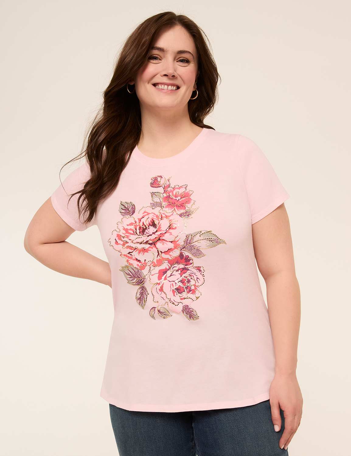 Crew-Neck Flower Bouquet Graphic