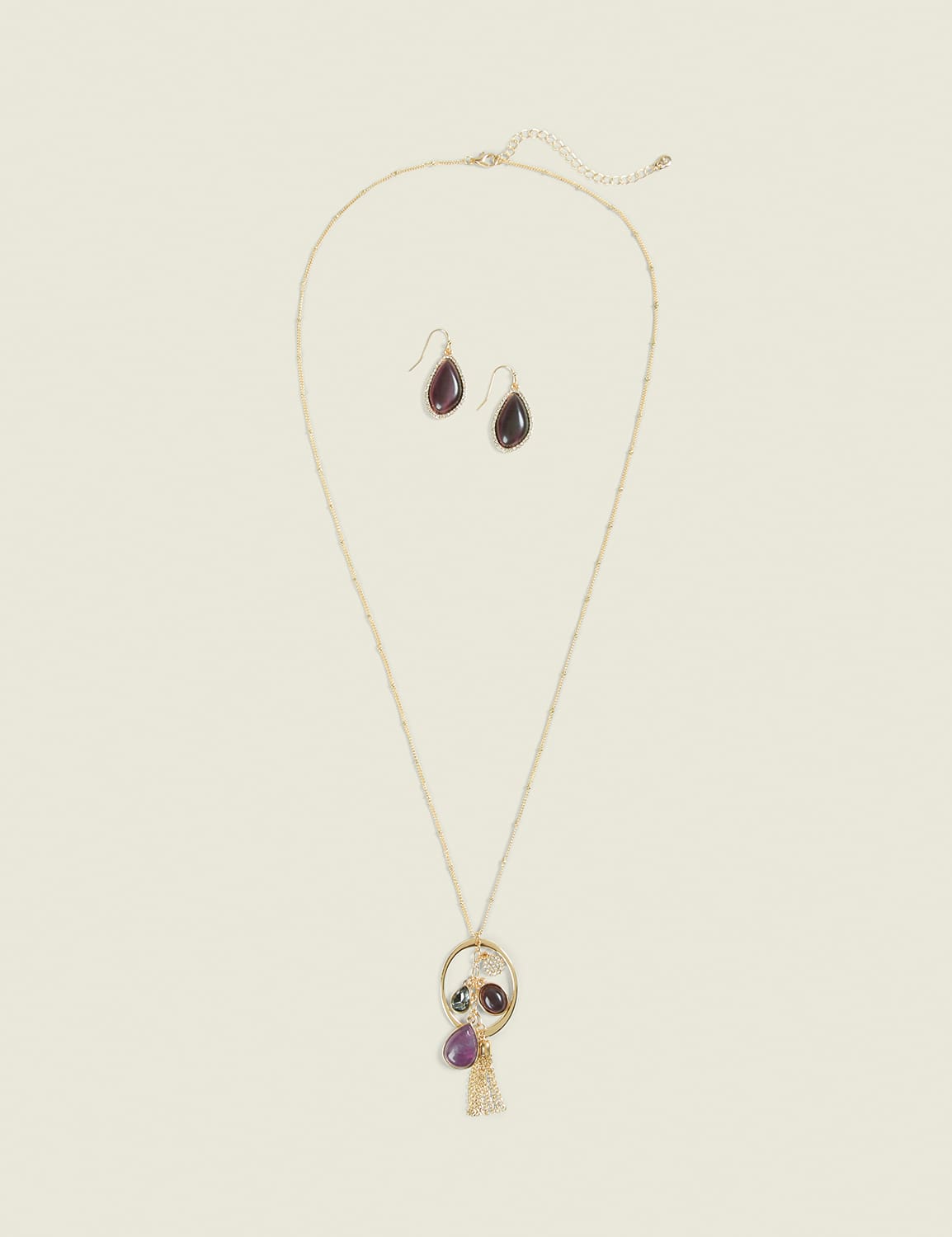 Purple Imitation Stone Necklace & Earring Set