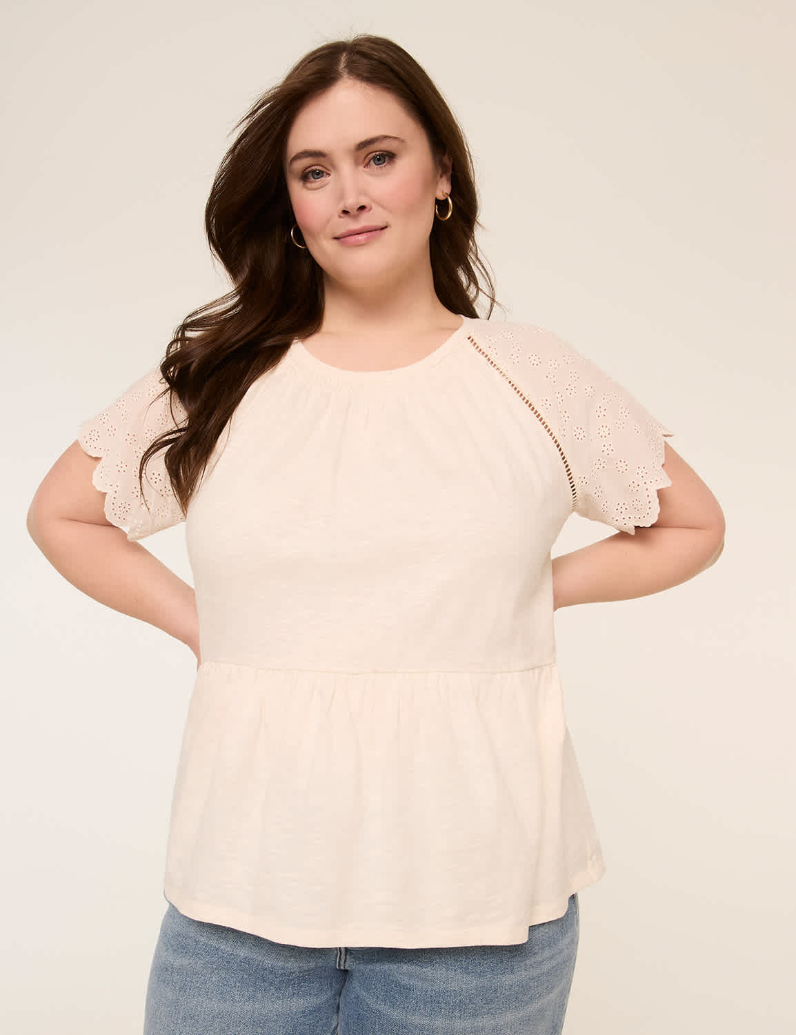 Eyelet-Sleeve Peplum Top