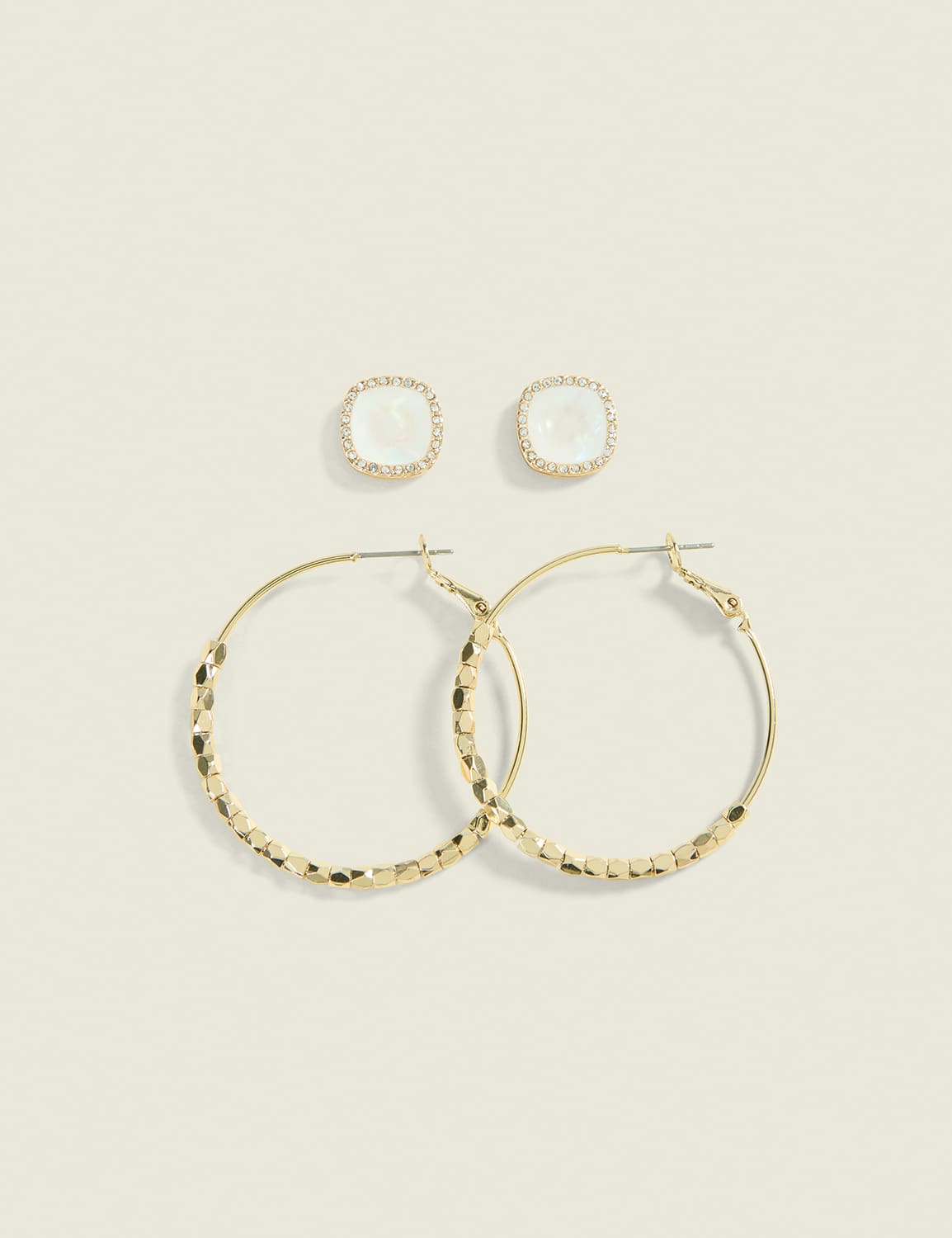 Neutral Stone & Hoop Earring Set