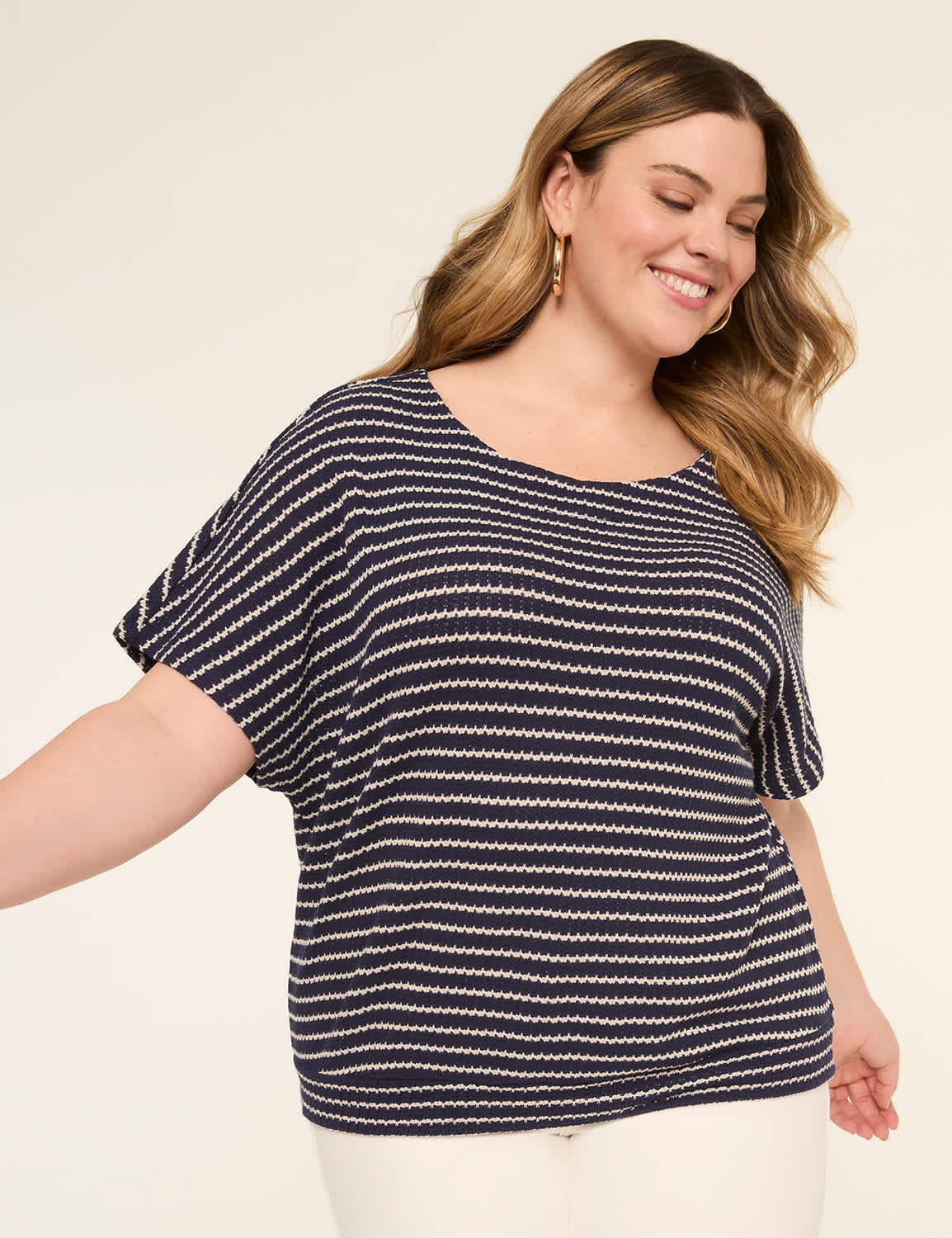 Dolman-Sleeve Textured Knit Top