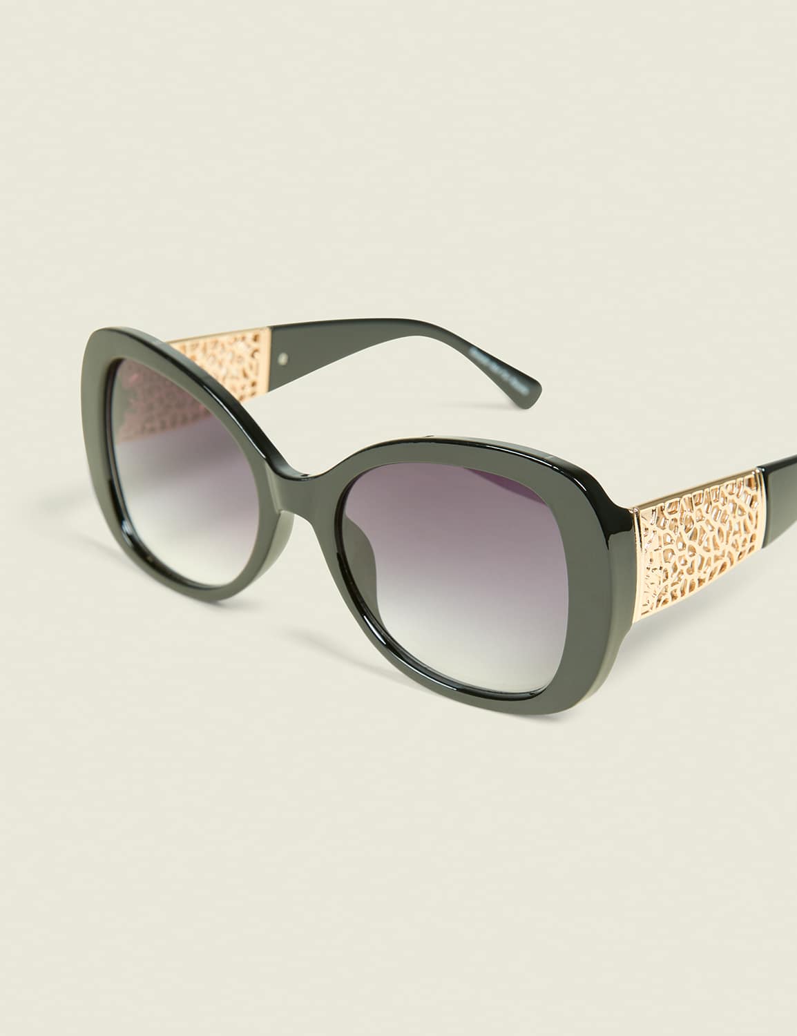 Black & Goldtone Filigree Round Sunglasses