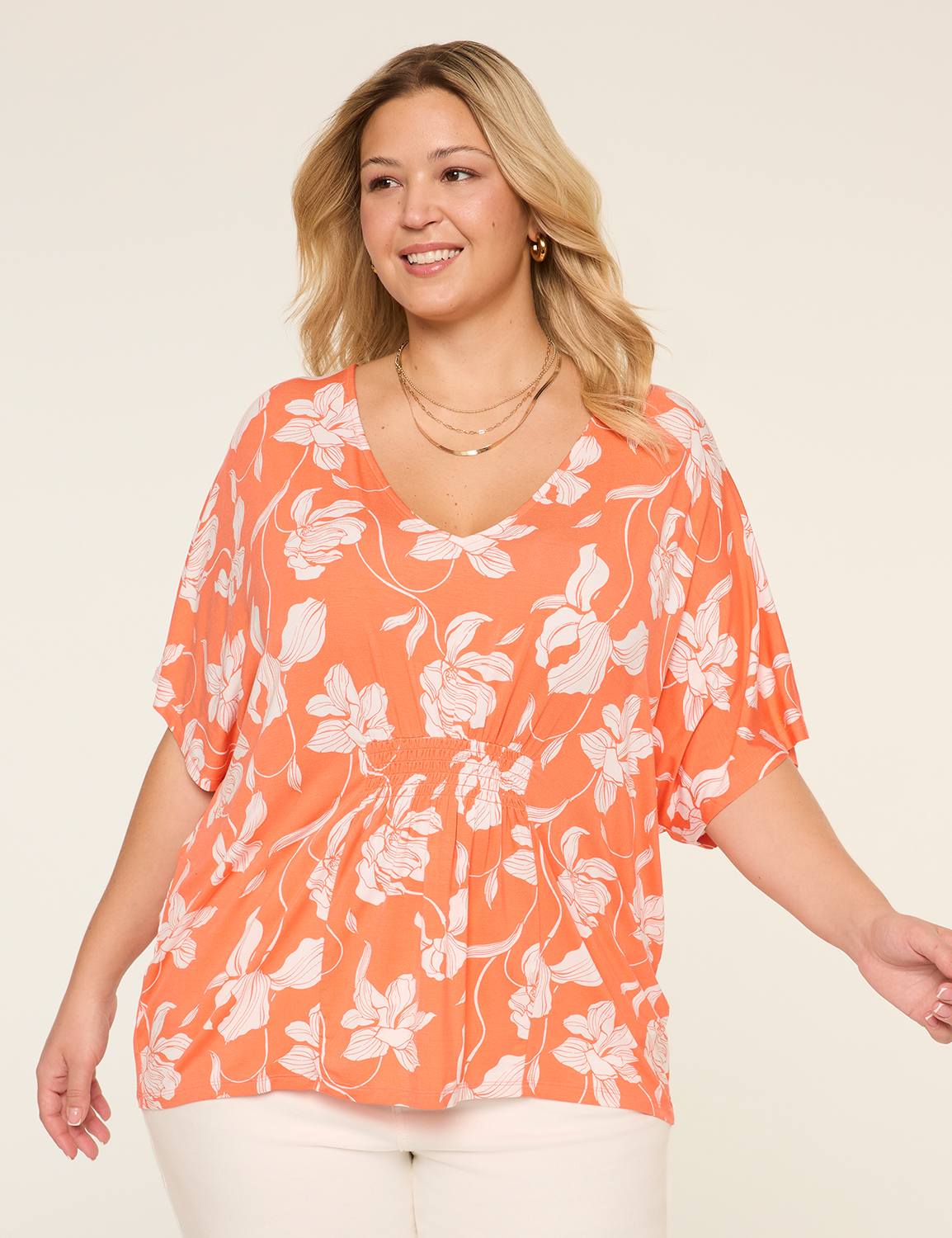 Dolman-Sleeve Smocked-Front Top