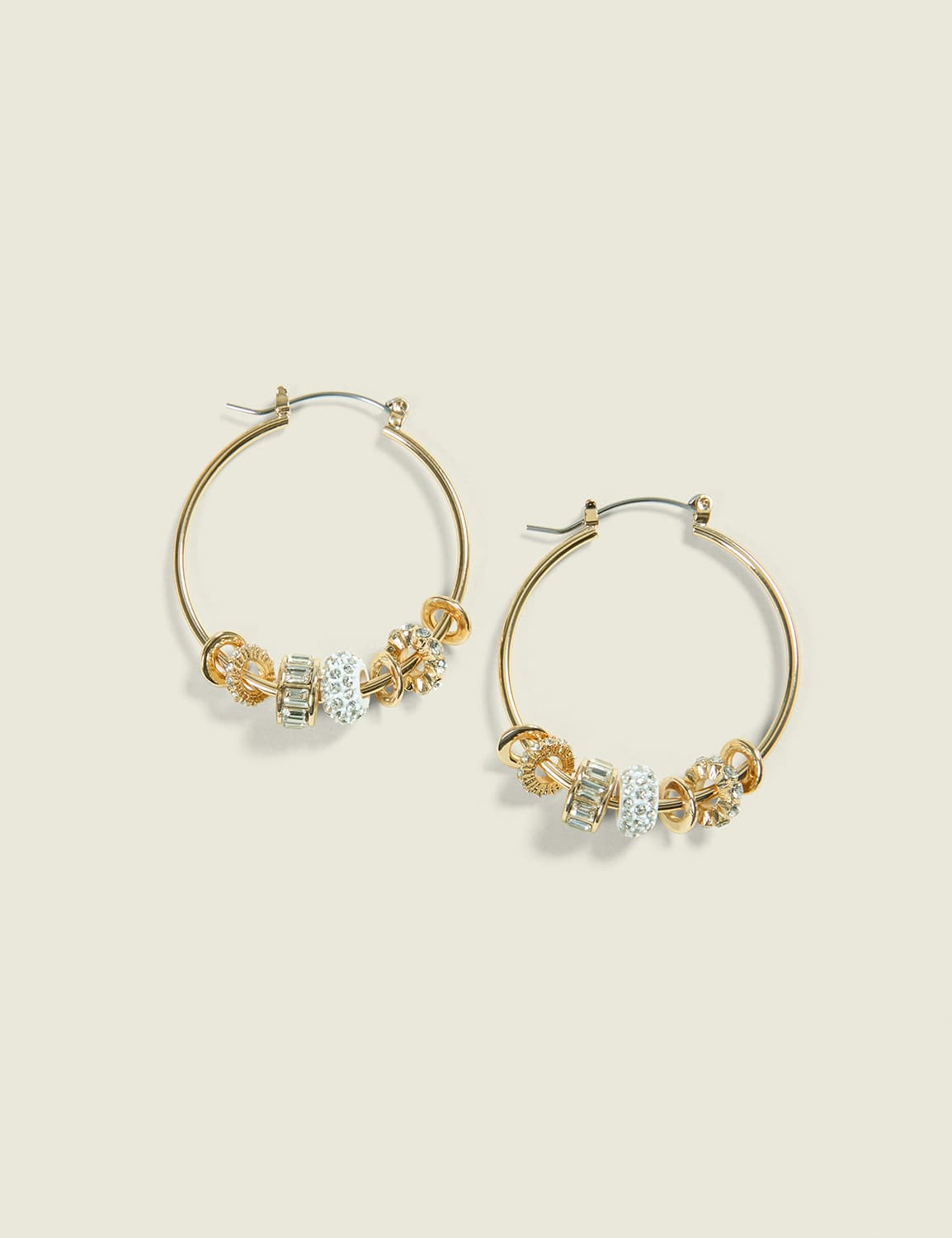 Mixed Metal Pave Charm Hoop Earrings