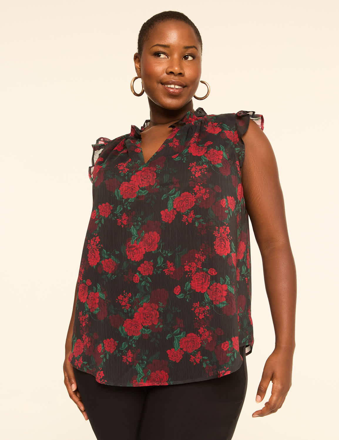 Ruffle Cap-Sleeve Popover Blouse