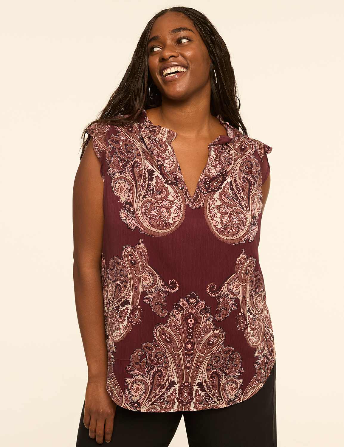 Ruffle Cap-Sleeve Popover Blouse