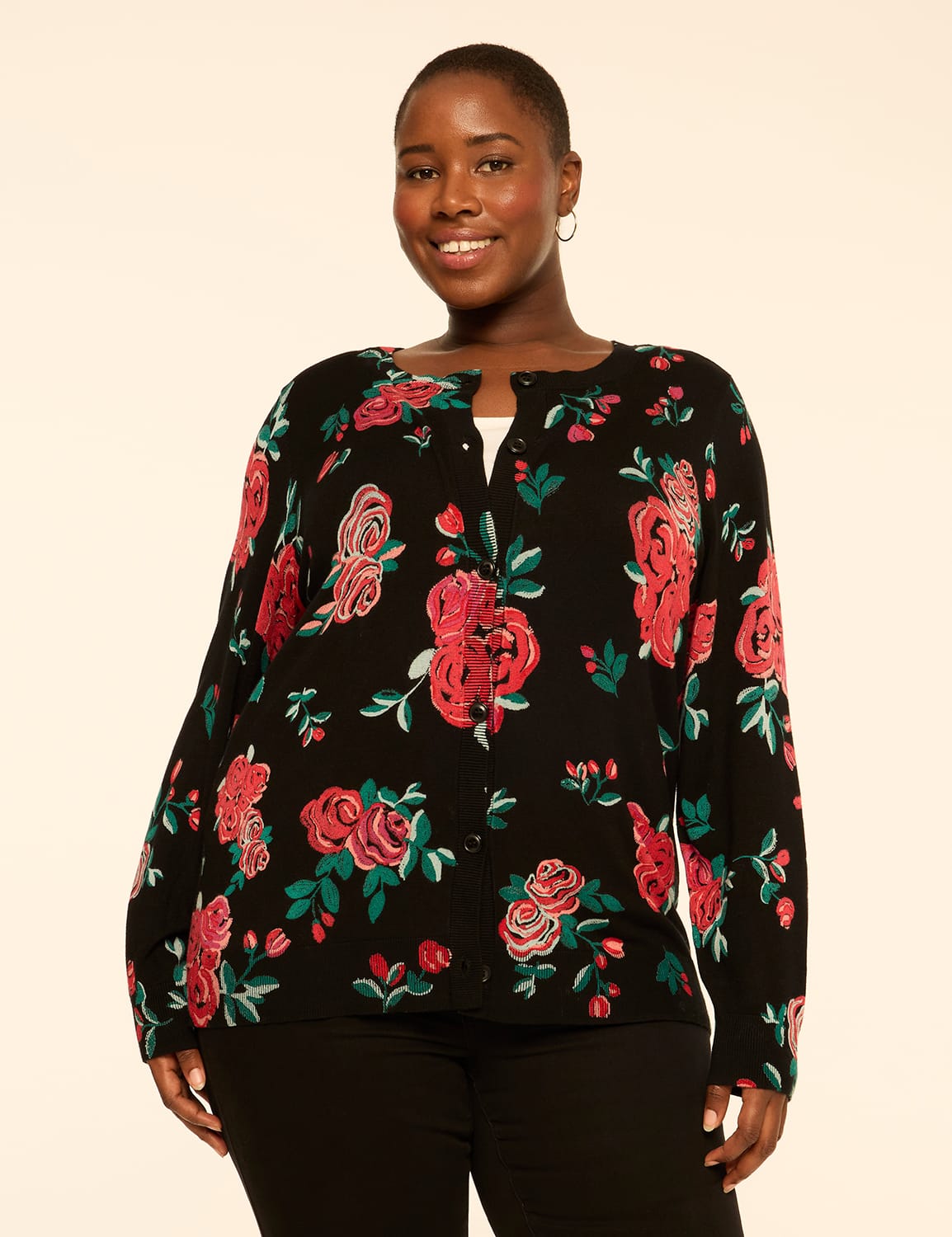 Floral Print Button-Front Cardigan