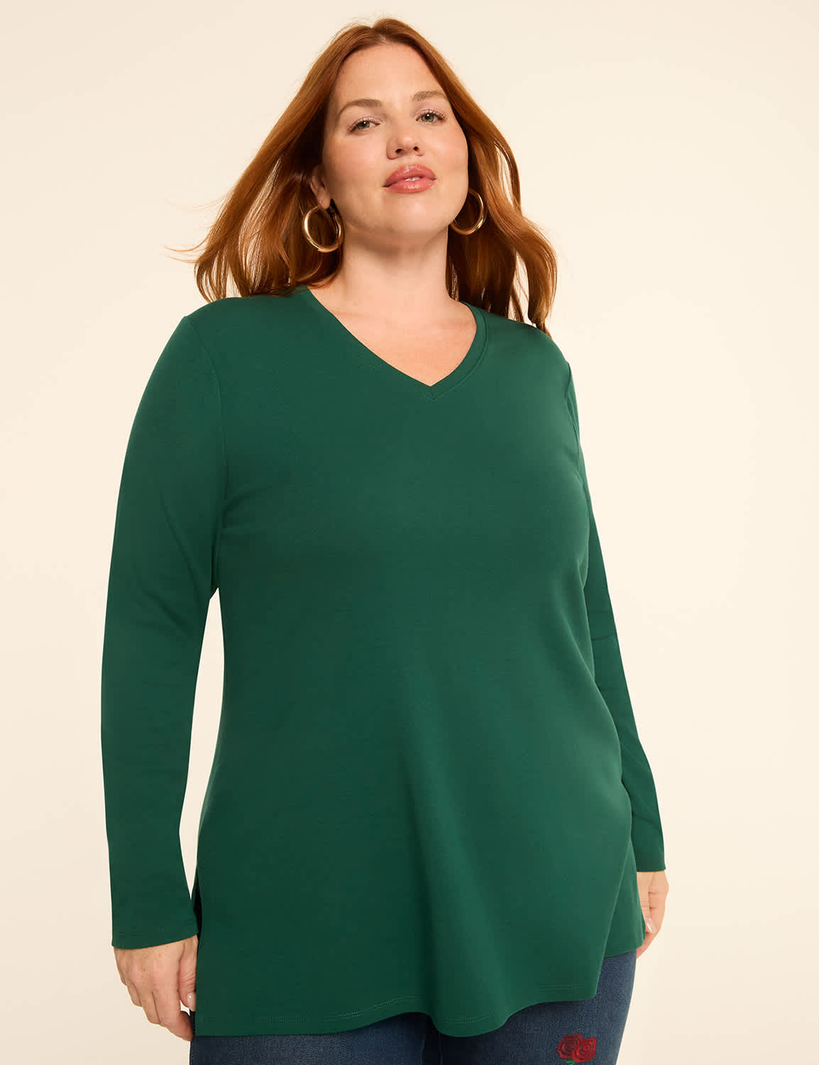 Long-Sleeve V-Neck Tunic Tee