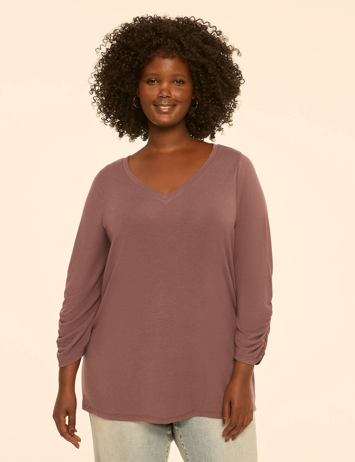 EveryWear Brushed 3/4-Sleeve V-Neck Tee