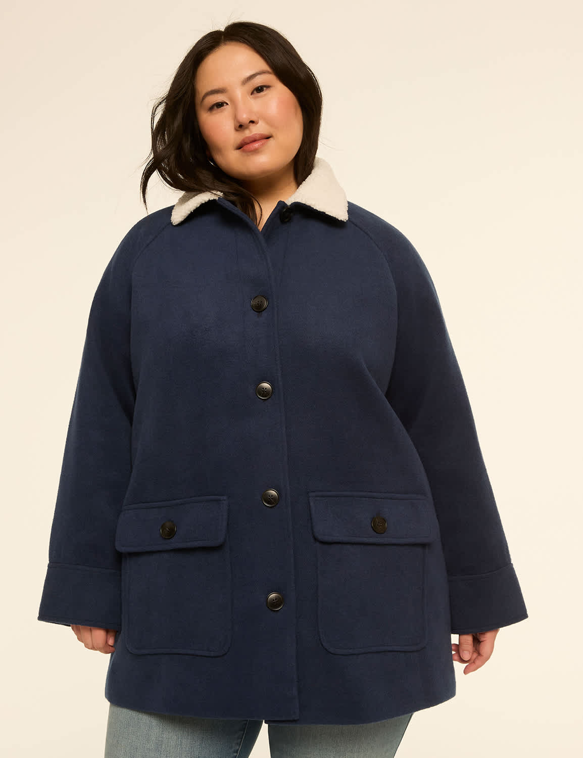Sherpa-Collar Button-Front Chore Coat