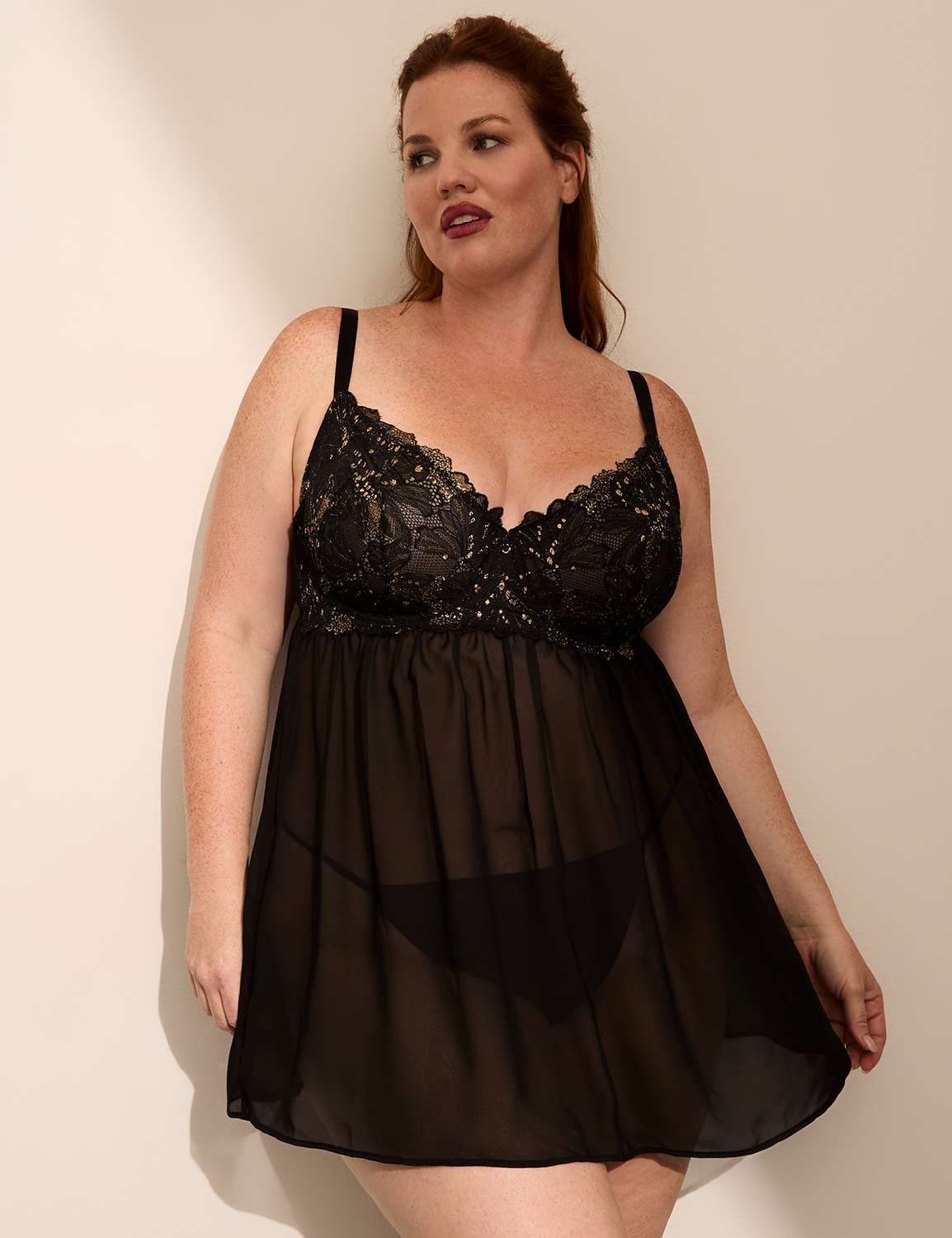 Metallic Lace Chiffon Babydoll