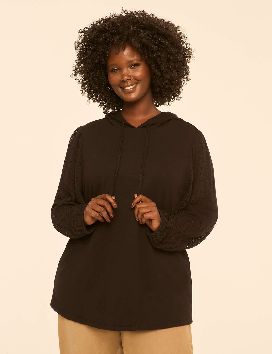 Crochet-Sleeve Tunic Hoodie