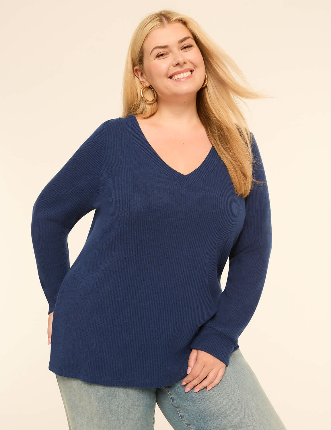 Ribbed Soft Spun V-Neck Top
