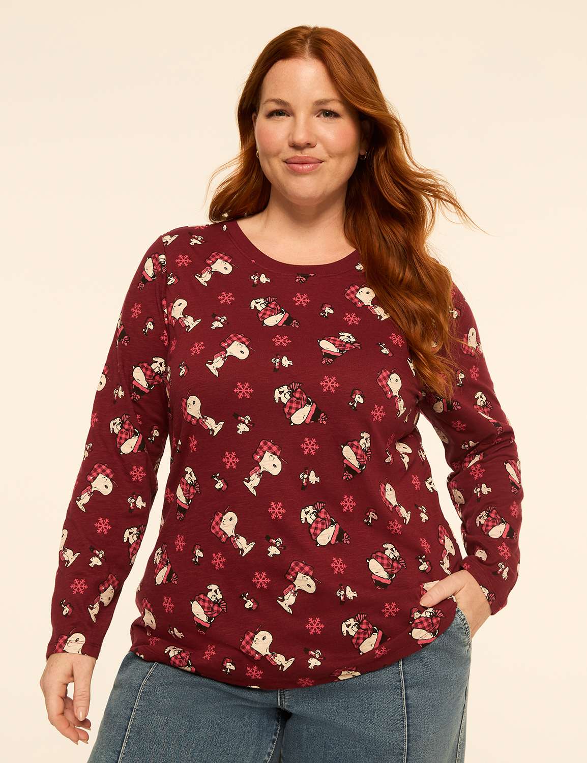 Snoopy & Woodstock Snowflake Long-Sleeve Graphic Tee