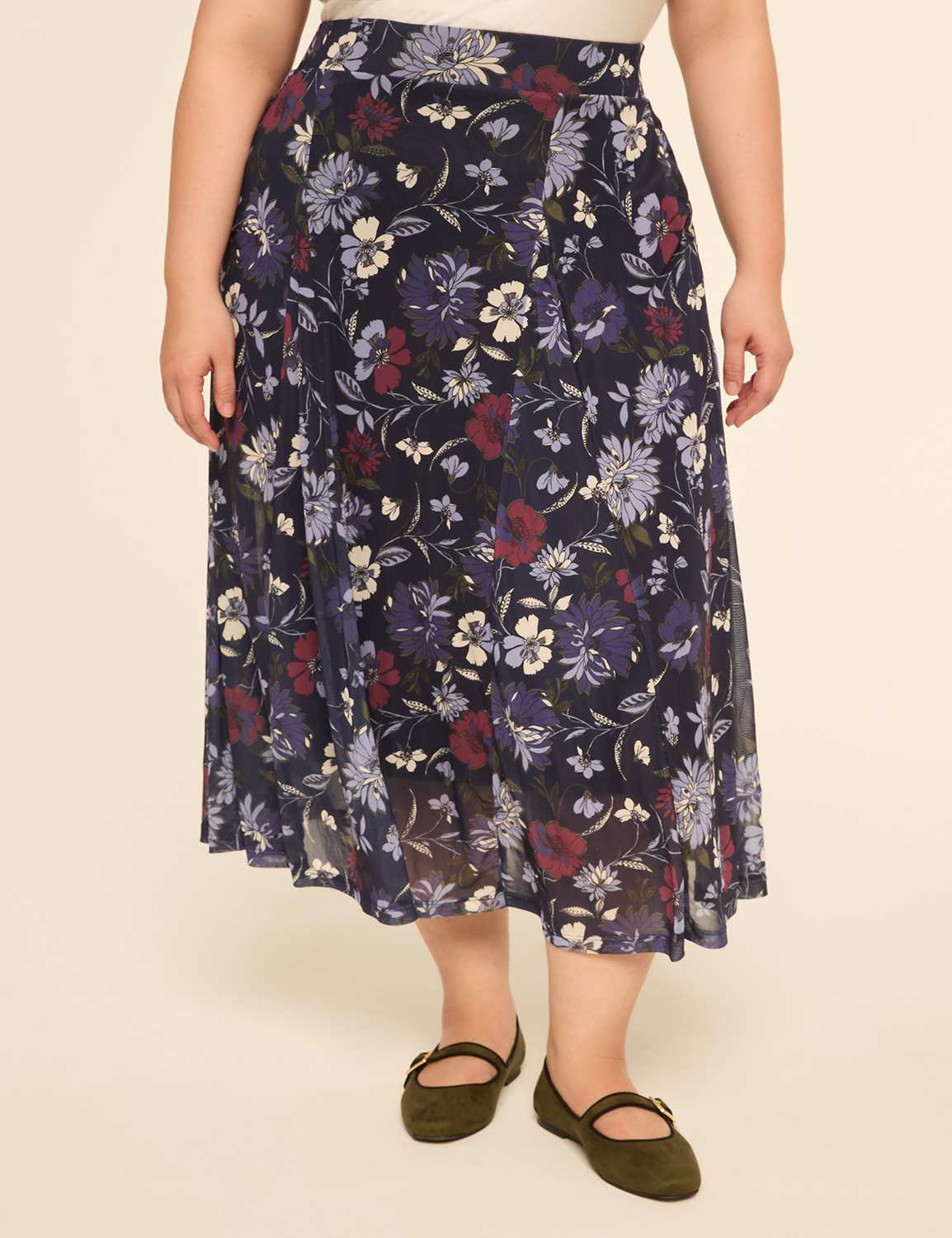 Mesh Godet Midi Skirt