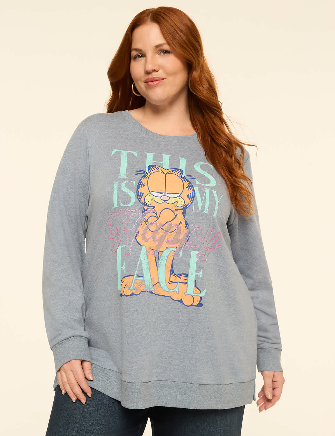 This Is My Happy Face Garfield Graphic Sweatshirt