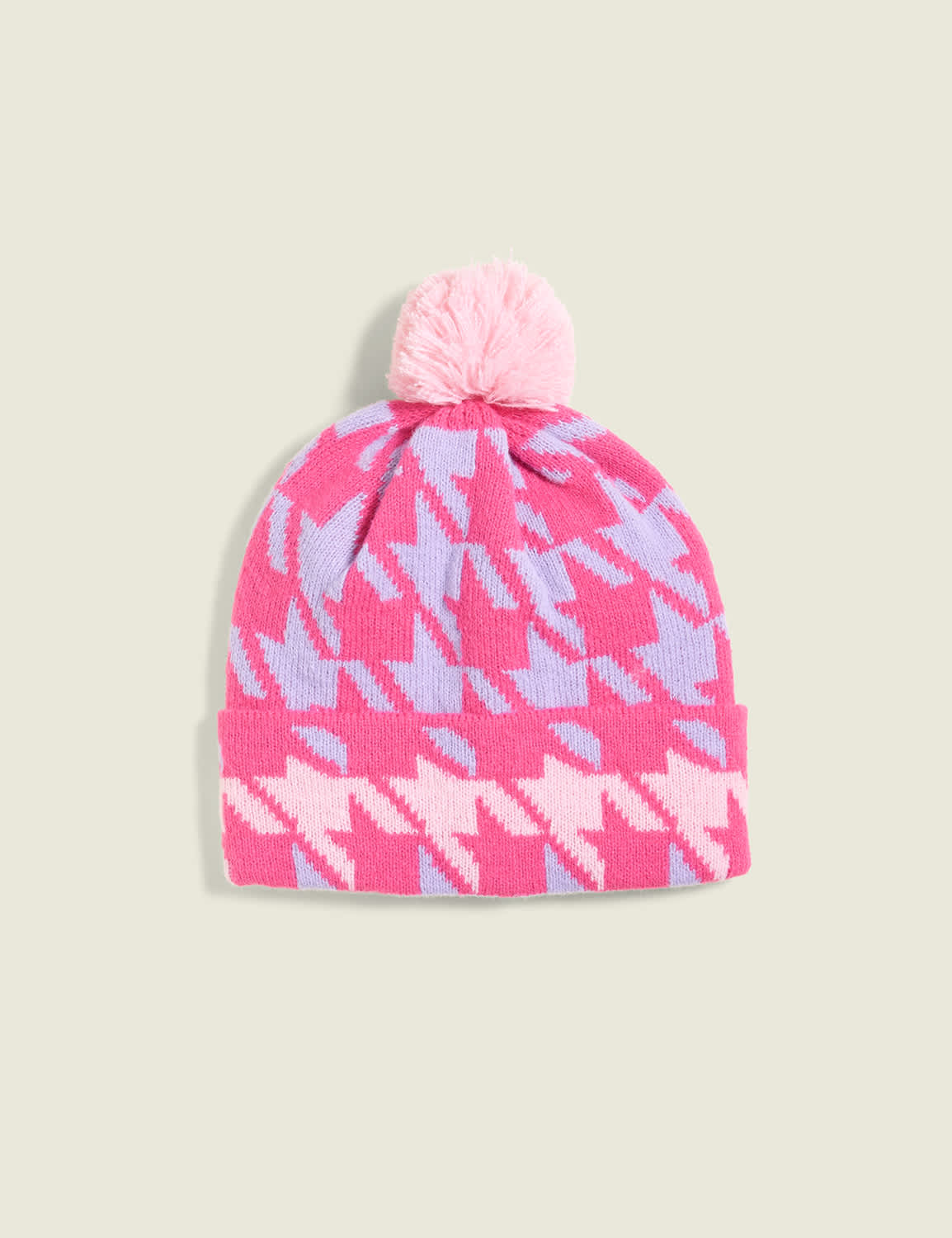 BCRF Houndstooth Pom-Pom Beanie Hat