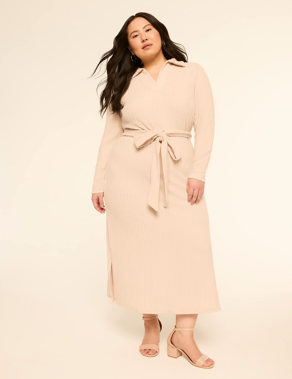 Tie-Waist Cable Knit Polo Dress