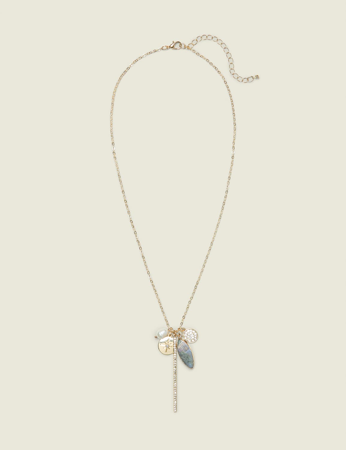 Sage Green & Pave Charm Necklace