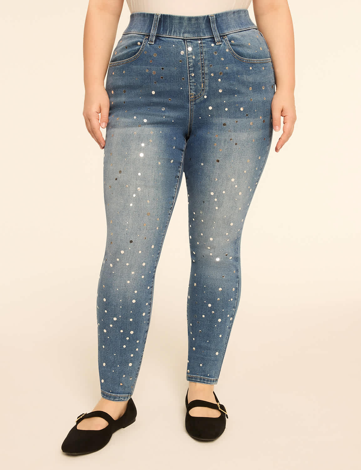 Genius Pull-On High-Rise Embellished Skinny Jean