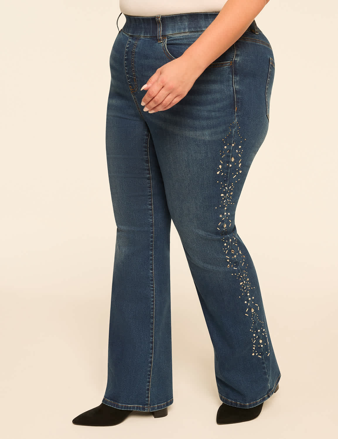 Genius Pull-On High-Rise Embellished Boot Jean