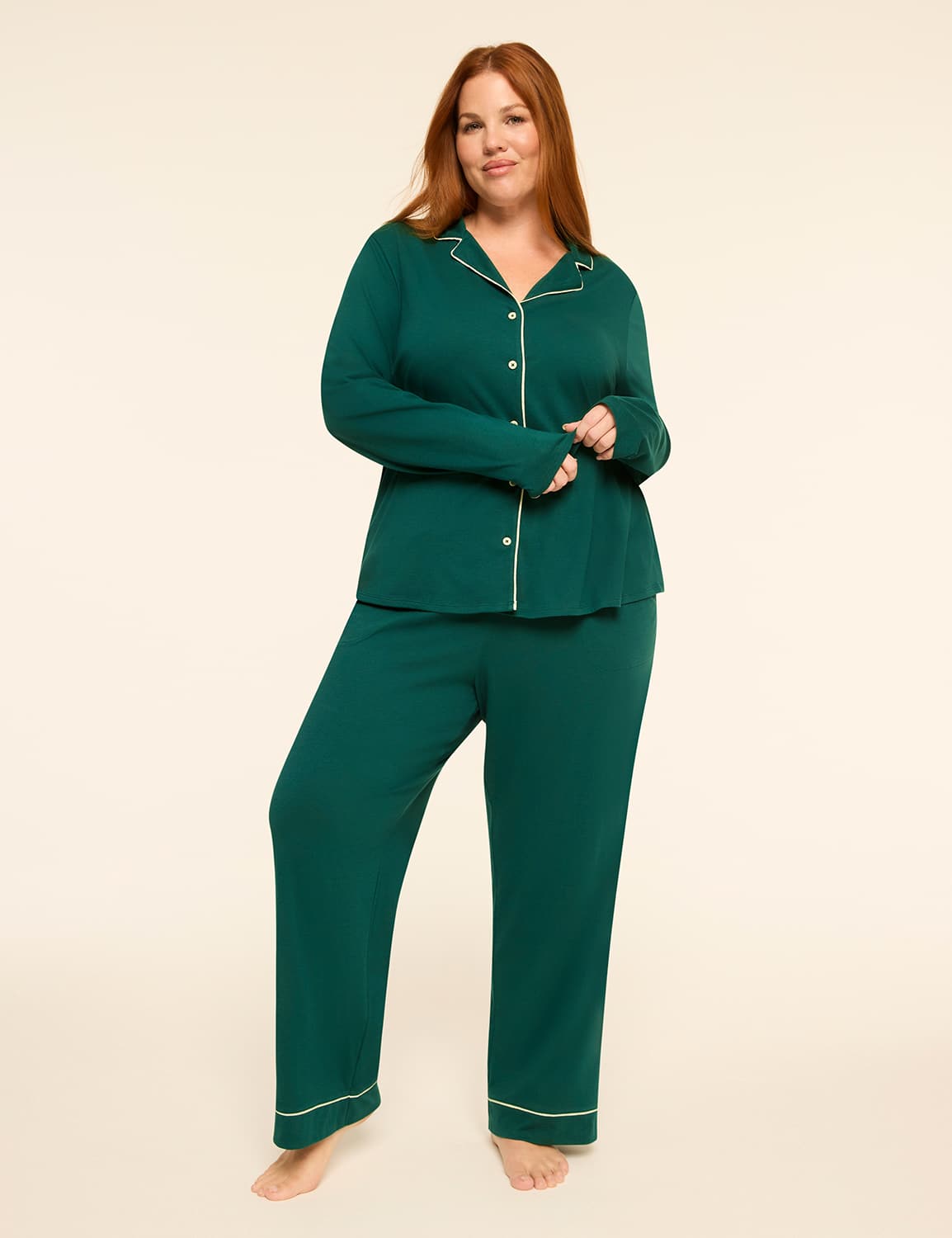 Comfy Cotton Notch-Collar Top & Pant PJ Set