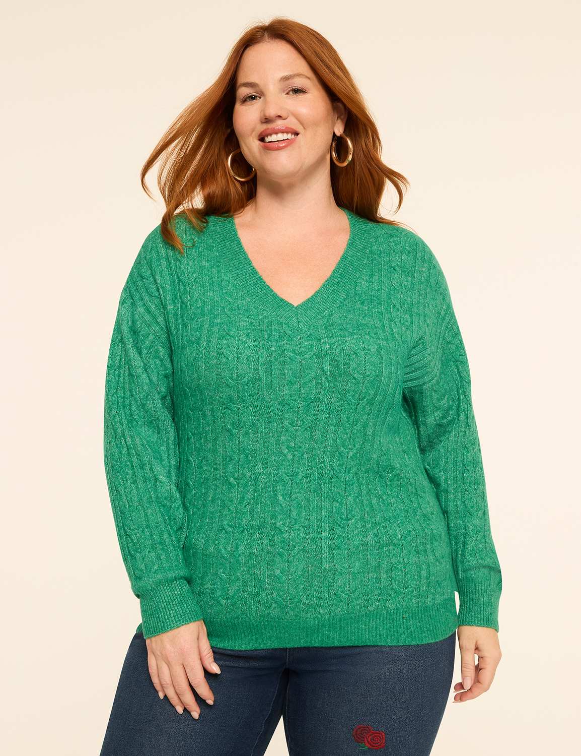 V-Neck Cable Knit Pullover Sweater