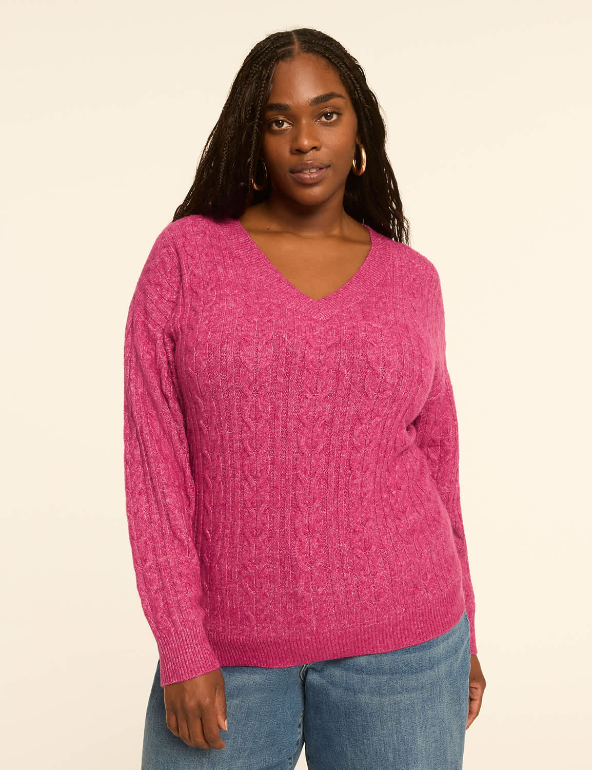 V-Neck Cable Knit Pullover Sweater