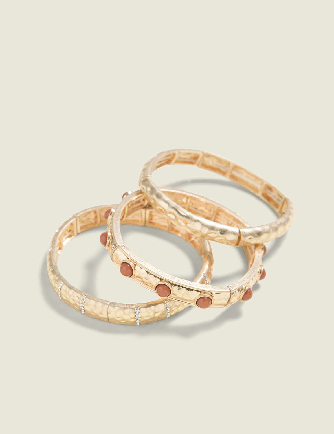 Hammered Goldtone Stretch Bracelet 3-Pack