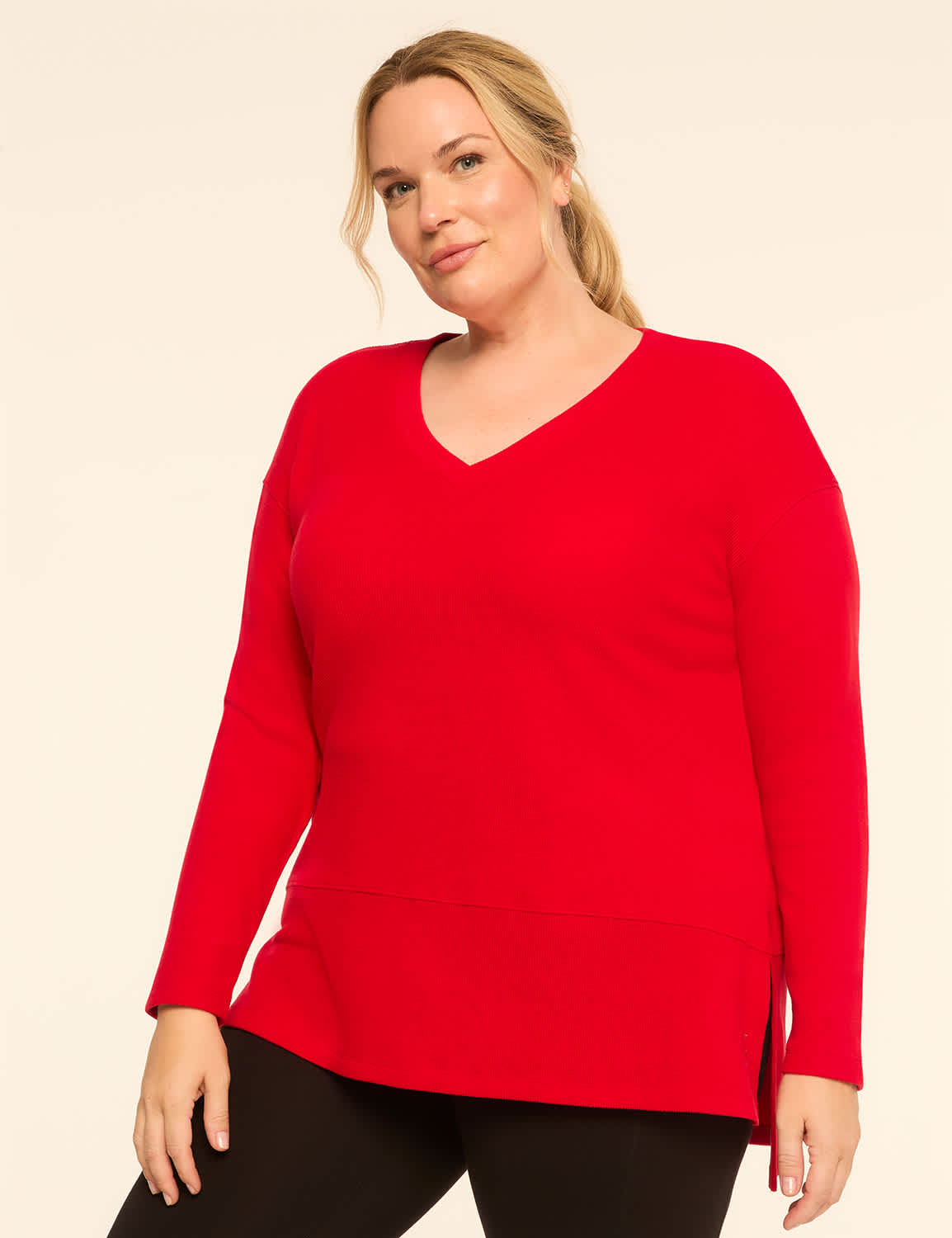 LIVI Waffle Knit V-Neck Top