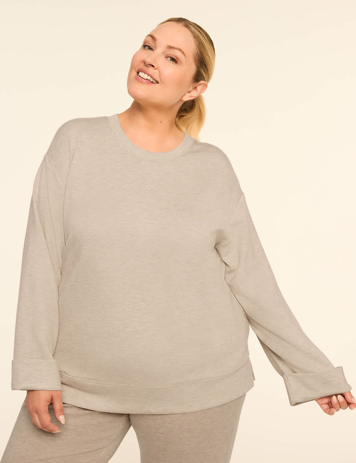 LIVI Journey Heathered Cuffed-Sleeve Top