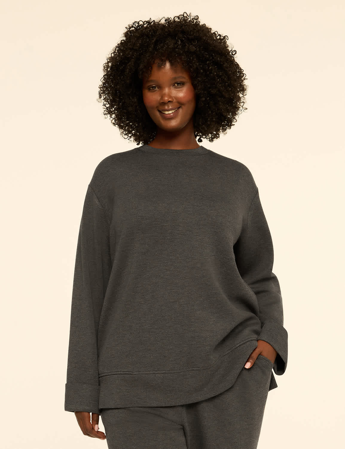 LIVI Journey Heathered Cuffed-Sleeve Top