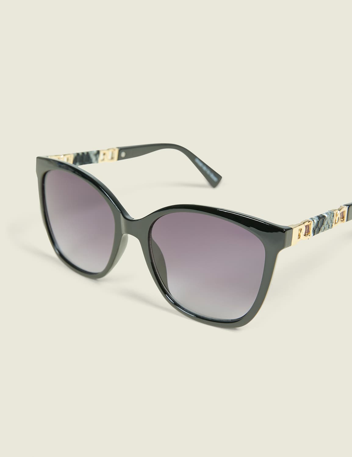 Black & Snake Print Square Sunglasses