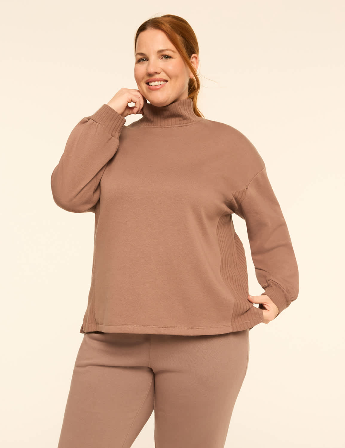 LIVI Fleece Rib-Mix Mock-Neck Sweatshirt